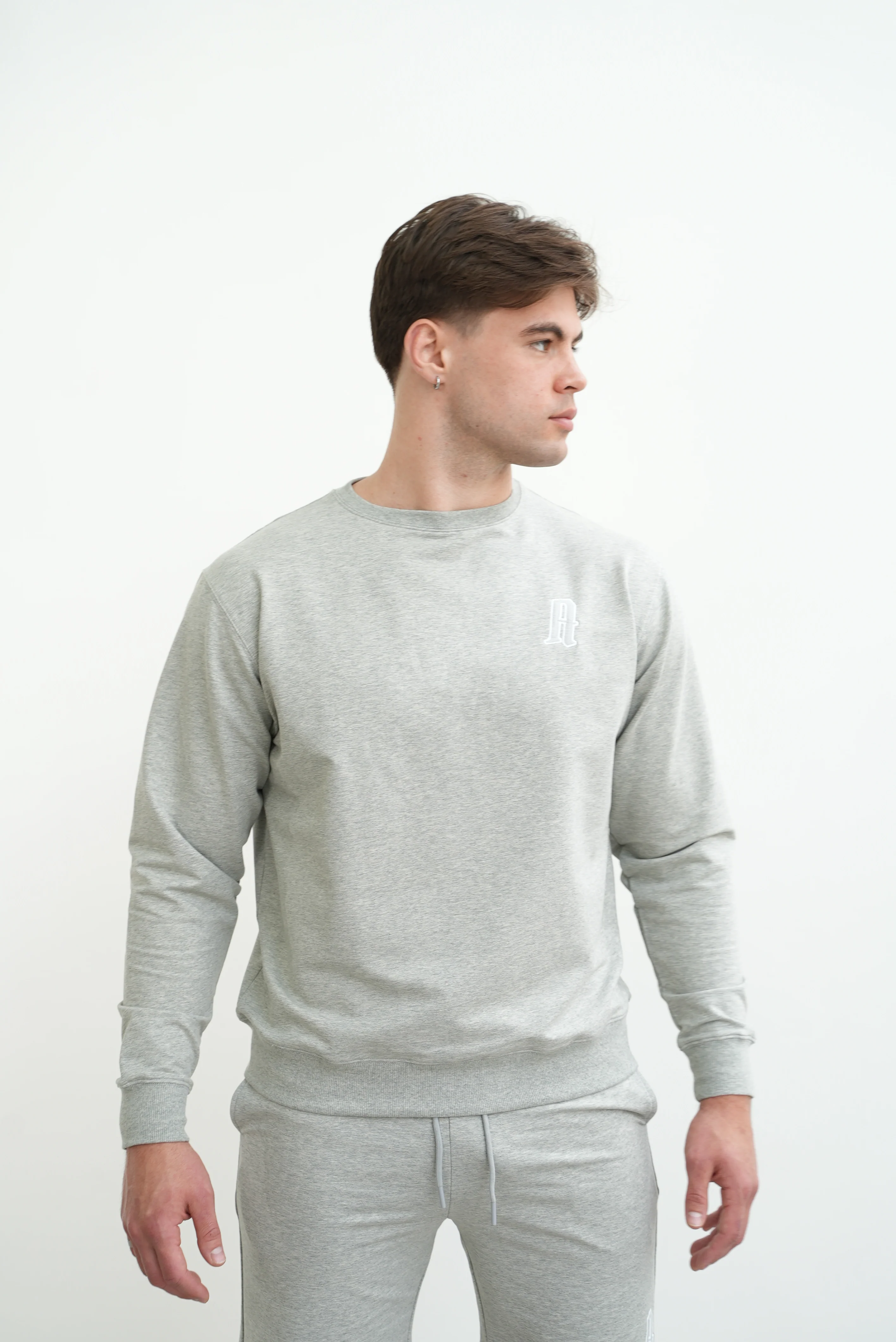 Men's Embroidery A Crew Neck Jumper Grey - Image 5