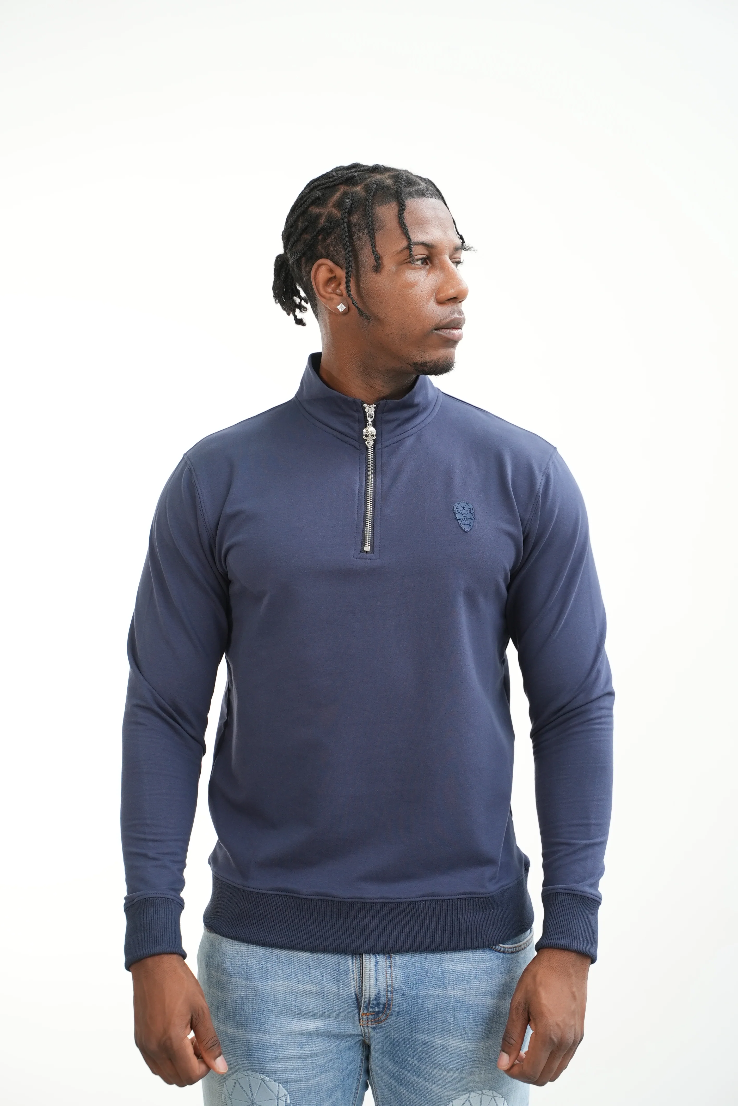 Men's Skull Badge Half Zip Navy - Image 5