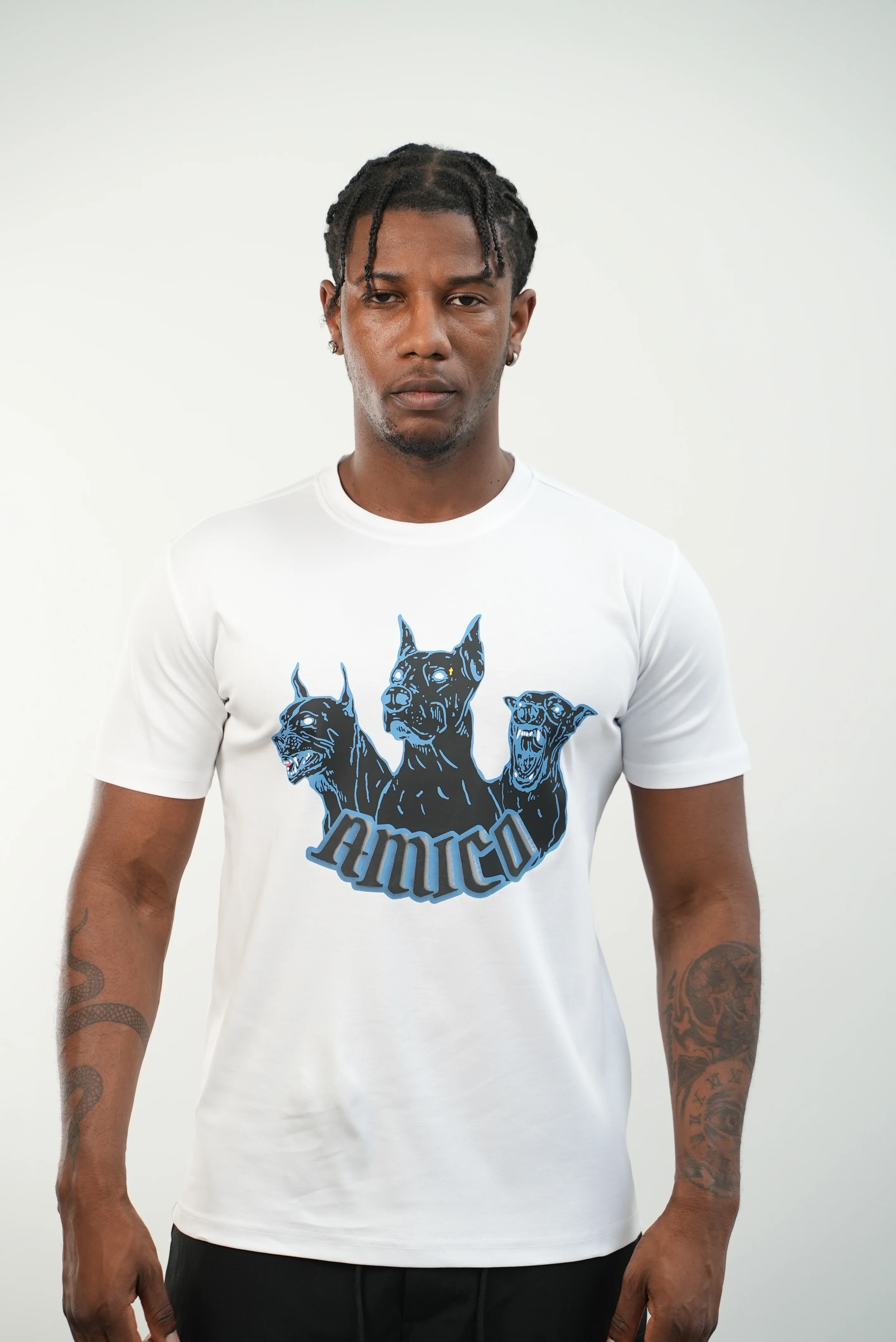 Men's White Amico Doberman T-Shirt - Image 4